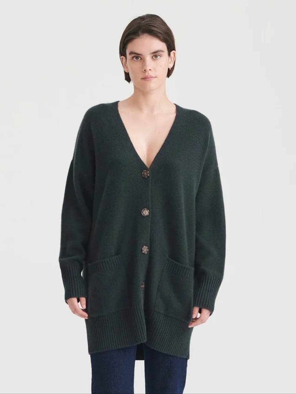 NAADAM Luxe Cashmere Grandpa Cardigan in smoke size small